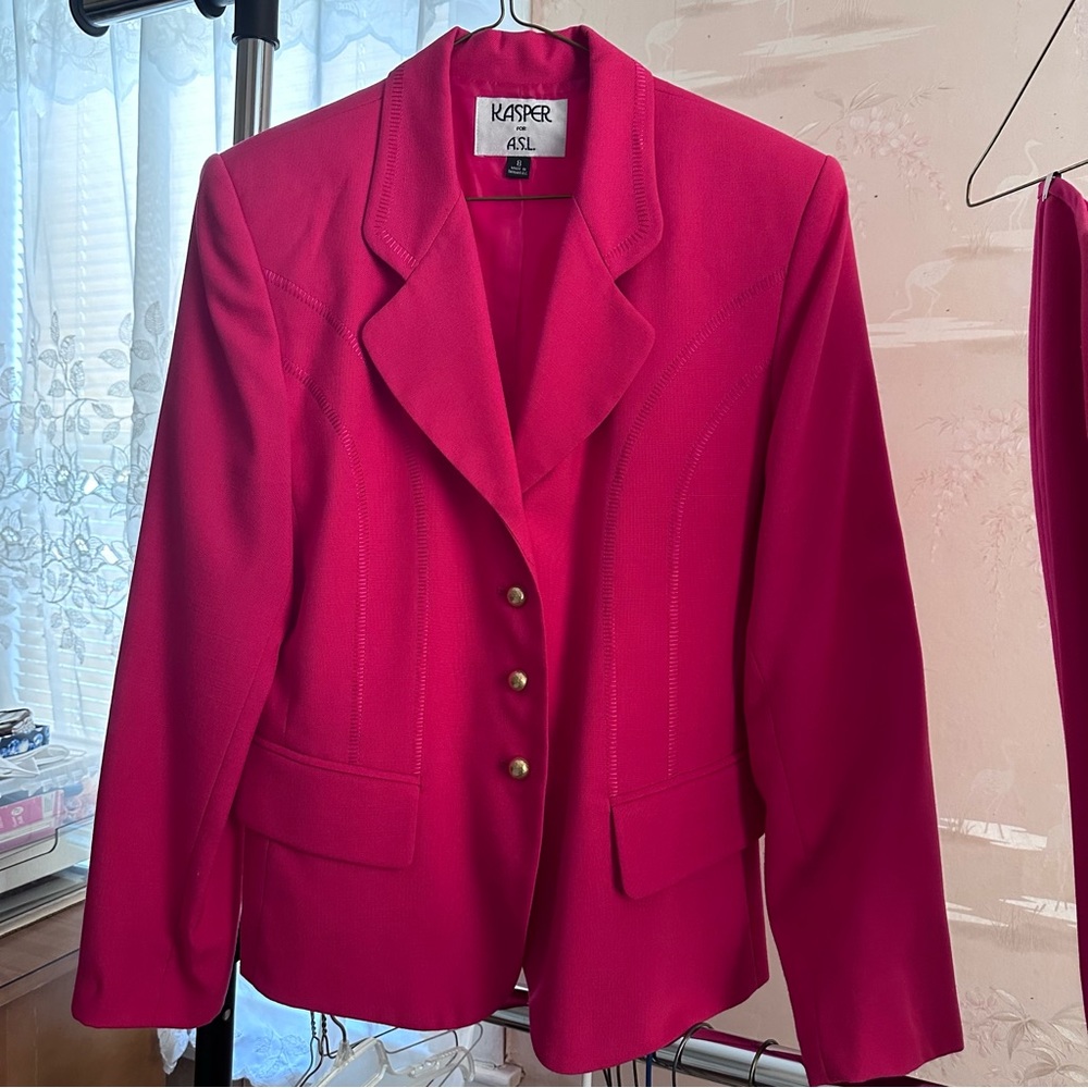 Pink blazer and skirt
